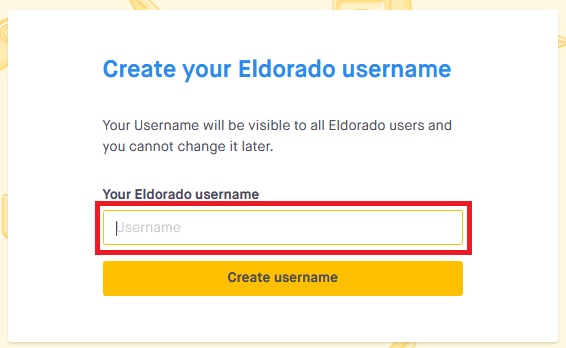 وارد کردن یوزر نیم برای ایجاد حساب در سایت Eldorado
