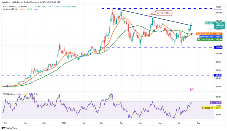 نمودار روزانه جفت ارز SOL/USDT